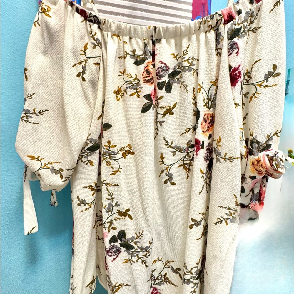 Zaful Cream Floral Off-Shoulder Blouse